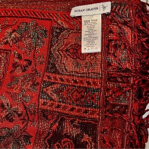 New Susan Graver Burgundy and Black Patterned Scarf 66 x 27